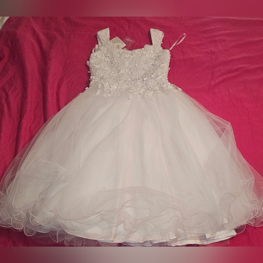 Elegant White Floral Lace Tulle Girls' Formal Dress